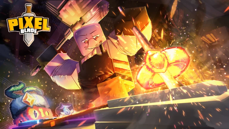 Official Pixel Blade promotional art of a fire mage